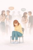 persona aislada sentada rodeada de gente. Tratamiento de la ansiedad social en León